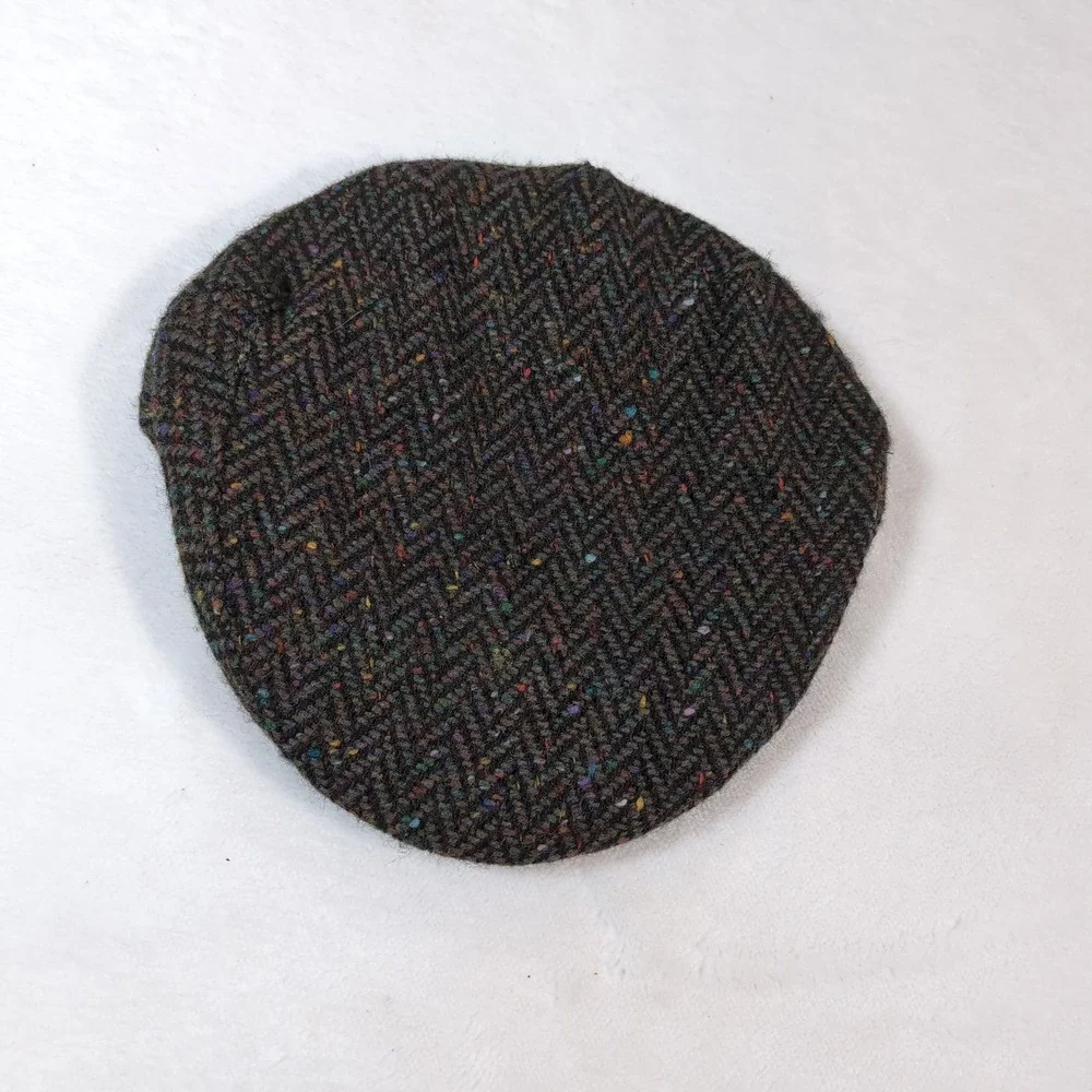 Hats of Ireland Flat Cap Men 7 Brown Donegal Tweed Wood Herringbone Newsboy‎